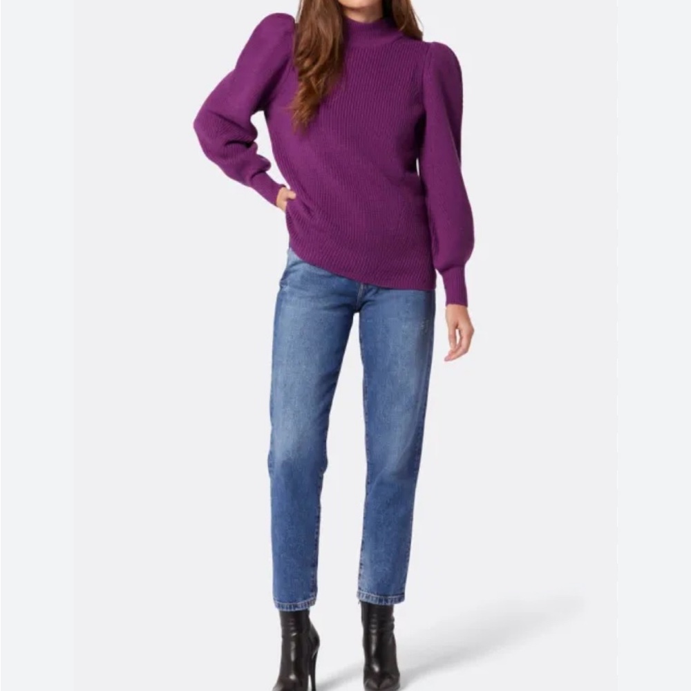 Joie NWT Tandou Wool Sweater Medium Purple Rib Puff Long Sleeves Mock Neck